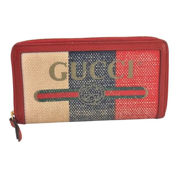 GUCCI Logo Print Long Wallet Purse Canvas Leather Red - Picture 2 of 16